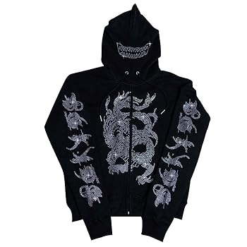 YEEKYO RHINESTONE ZIP HOODIE Rhinestone All over Hoodie